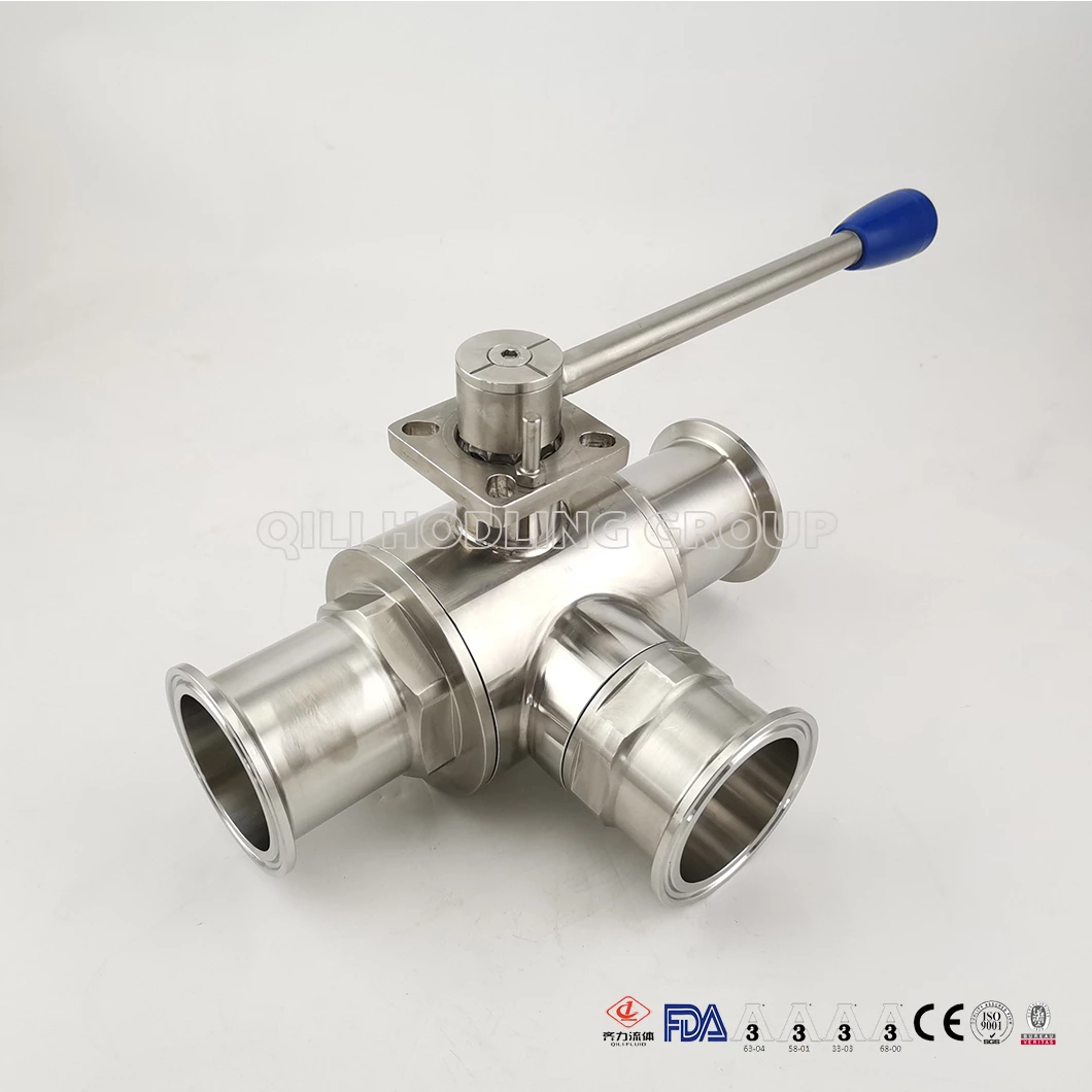 SS304 SS316L Hygienic 3 Way Tee Type Ball Valve