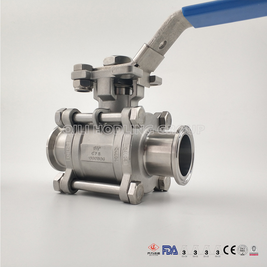 Stainless Steel Two Way Sanitary Encapsulated Cavity Filled Clamp End Ball Valve Control Medium Flow Used in Food & Beverage Processing