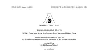 updated 3A certification for sanitary fittings