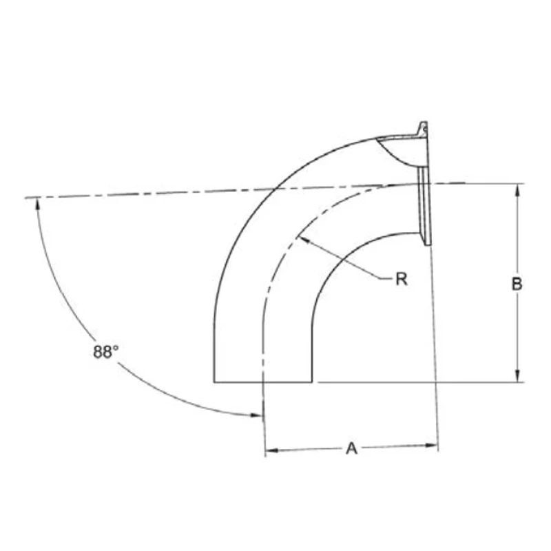 ASME BPE fittings S2CKW88 88 DEGREE ELBOW TANGENT WELD END X CLAMP