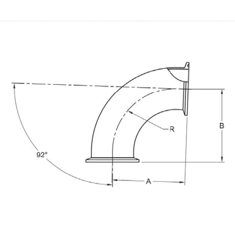 ASME BPE fittings S2CMP92 92 DEGREE ELBOW, CLAMP ENDS