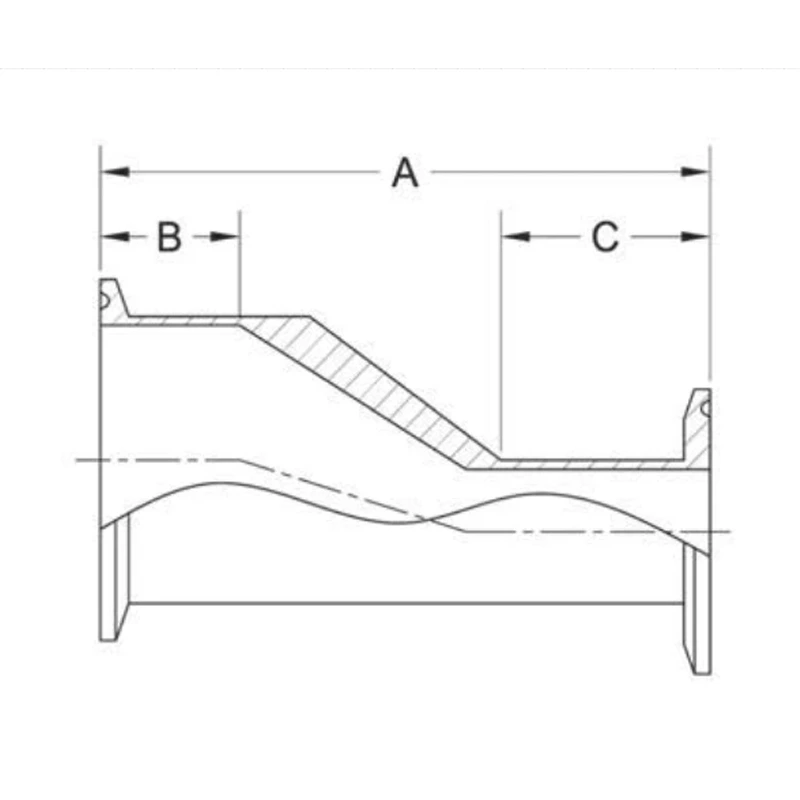 ASME BPE fittings S32S 14MP SHORT ECCENTRIC REDUCER, CLAMP X CLAMP
