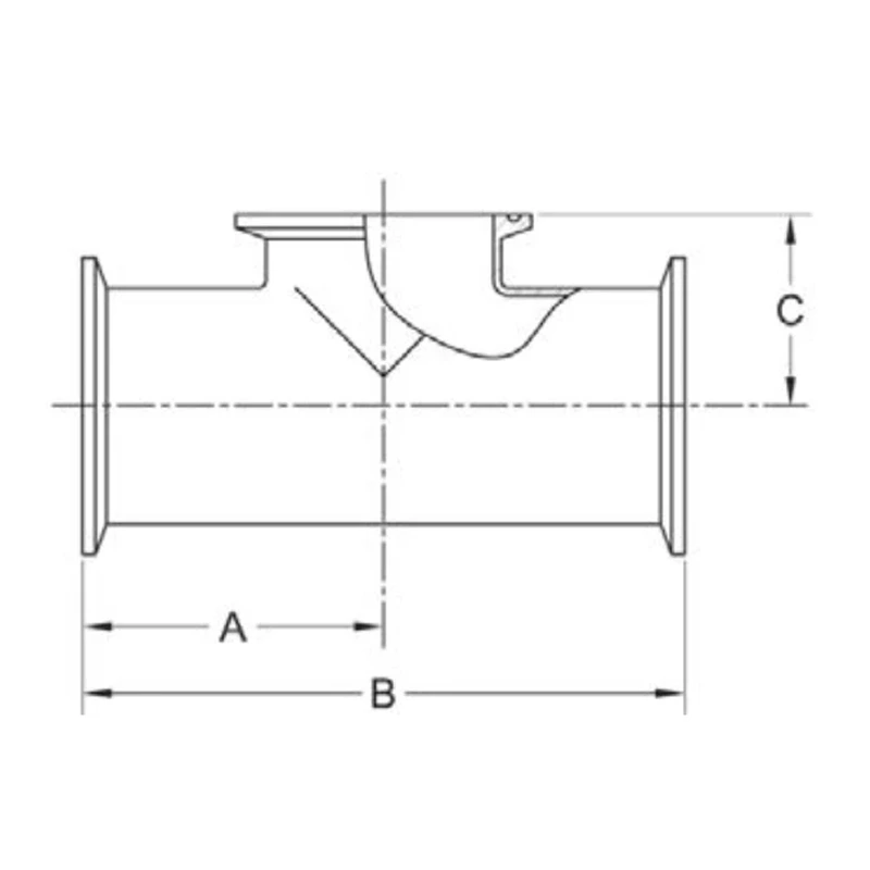 ASME BPE fittings S7MPS TEE, CLAMP ENDS X SHORT CLAMP OUTLET
