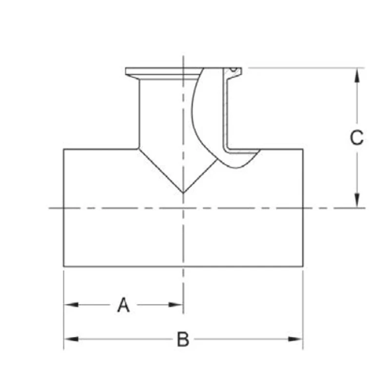 ASME BPE fittings S7RWWK REDUCING TEE TANGENT WELD ENDS X CLAMP END BRANCH