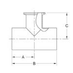 ASME BPE fittings S7RWWK REDUCING TEE TANGENT WELD ENDS X CLAMP END BRANCH