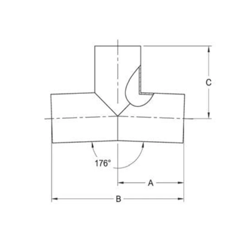 ASME BPE fittings S7WWW176 176 DEGREE TEE, TANGENT WELD ENDS