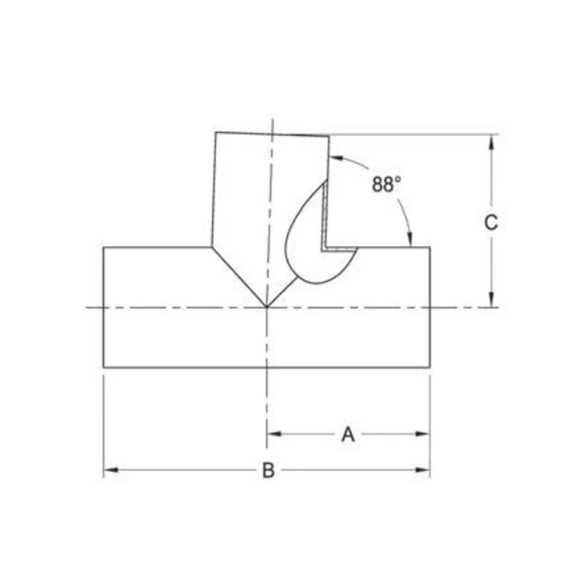 ASME BPE fittings S7WWW88 88 DEGREE TEE, TANGENT WELD ENDS